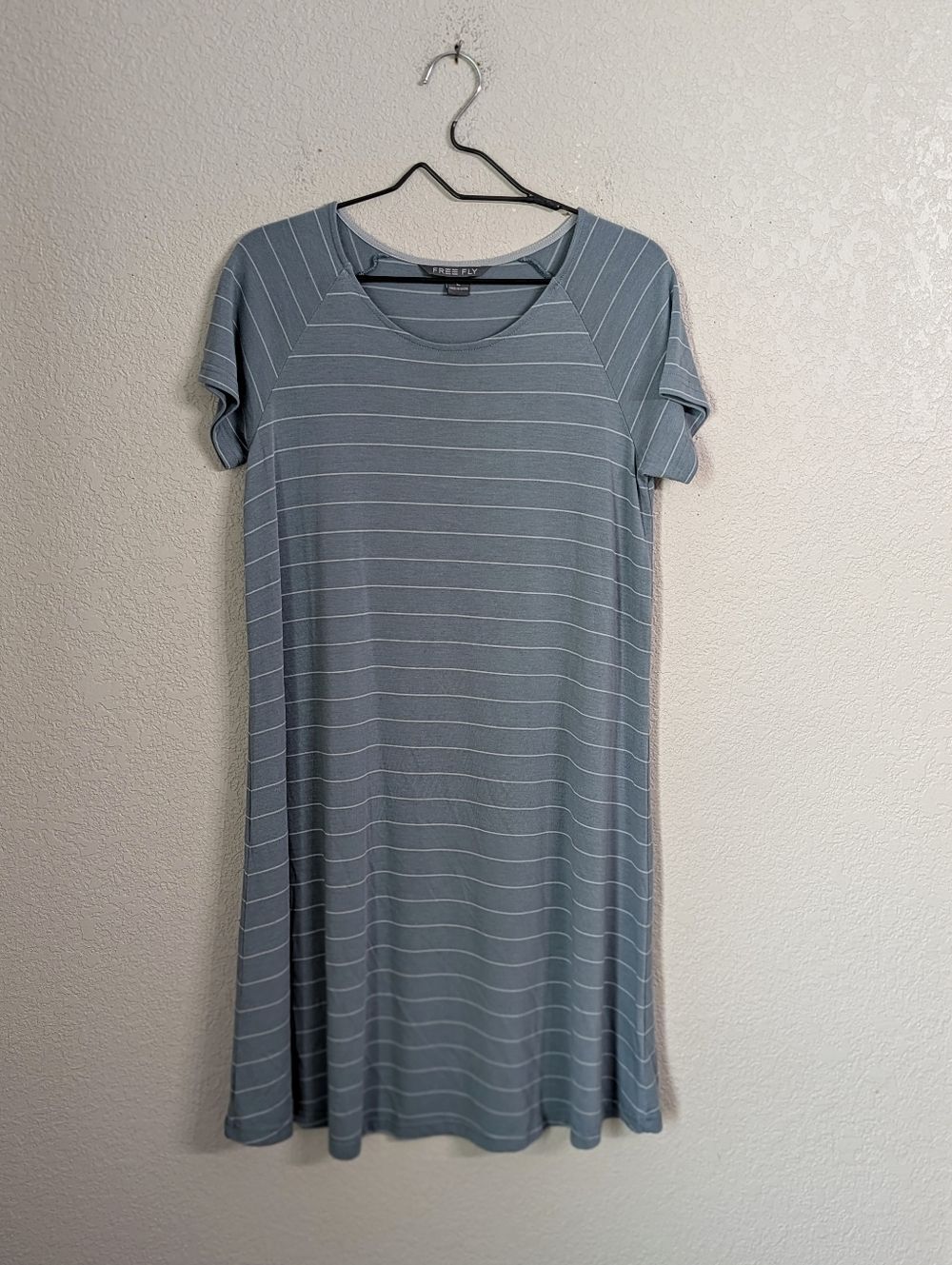 Free Fly Women's Bamboo Blue Striped Casual Dress Size L Comfy Summer Everyday